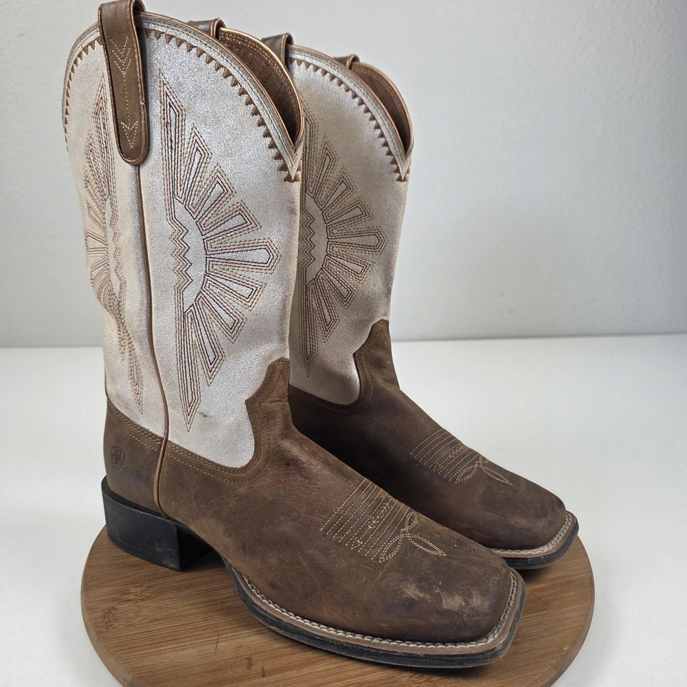 Ariat Boots Womens Size 9.5 Brown Leather Mid Calf Western Square Toe 10025036 - Picture 6 of 16